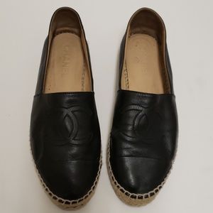 Chanel Espadrilles Black Lambskin Shoes Size 10